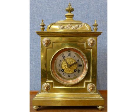 A 19th Century French brass mantel clock, movement signed Japy Freres