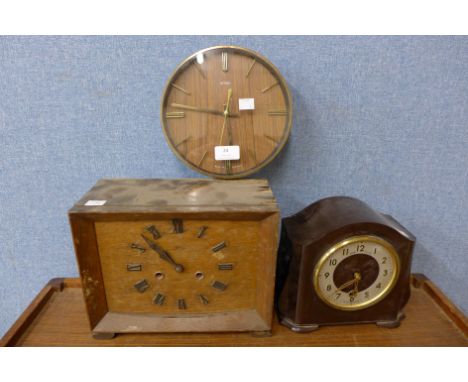 A Metamec wall clock and two Smiths mantel clocks