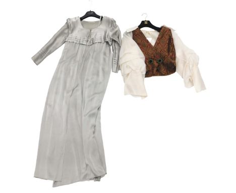 A Christian Dior lingerie grey silk night gown and jacket, size 40, together with a Christian Dior boutique silk blouse, with
