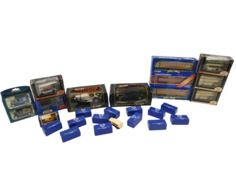 A large quantity of diecast model commercial vehicles, buses, etc., various makes to include Corgi and Burago.