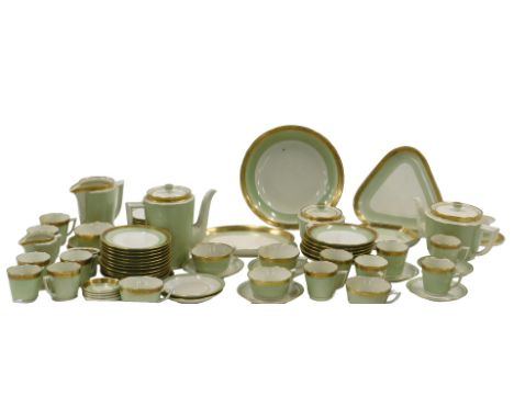 A Royal Copenhagen green and gilt part tea and coffee service, etc.