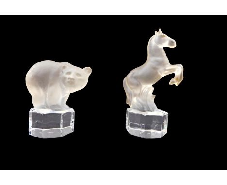 A Goebel frosted glass horse, on octagonal base, 13cm high, and a polar bear, 8.5cm high. (2)