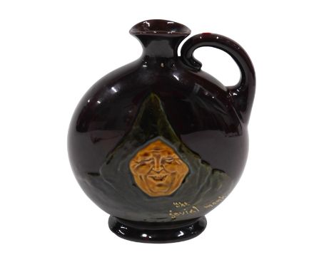 A Royal Doulton kingsware moon shaped whisky flask, The Jovial Monk, 19cm high.