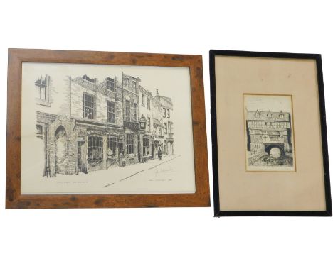 Charles Weston, The Glory Hole Lincoln, artist signed etching, 17cm x 11cm, and an artist signed print after Jean Hutchinson 