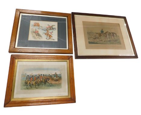 After Henry Alken, Symptoms, coloured print, another hunting print titled 'Hunting Sketches', and a further coloured print ti