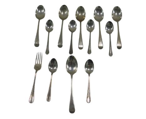 A quantity of silver teaspoons and a cake fork, various dates and patterns, 6.59oz.