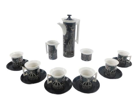 A Portmeirion Magic City pattern part coffee service, designed by Susan Williams-Ellis.