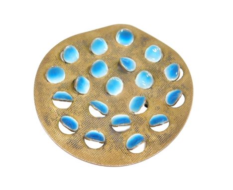 A Norwegian silver gilt and enamel brooch, by J Tostrup, of circular abstract form, impressed marks, 22.2g.