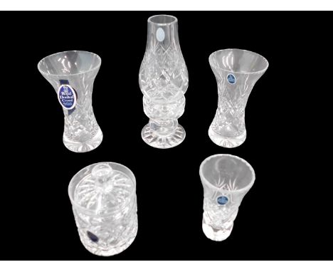 Various Royal Doulton crystal vases, a storm lantern, etc.