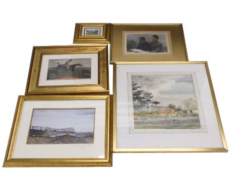 Miscellaneous pictures and prints, to include Ashley Jackson signed print, watercolour of Brewery College in Gamston Nottingh
