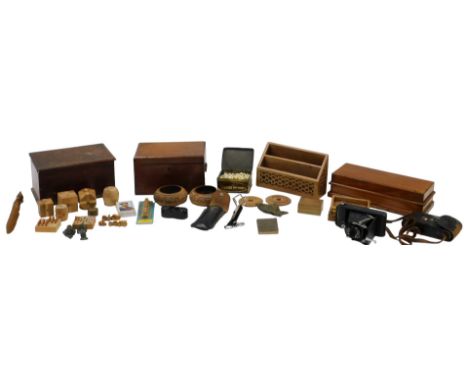 Miscellaneous items, to include jewellery box, camera, GEC scales, brass ash tray, letter rack, mahogany box, collection of s