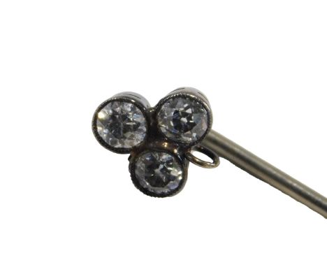 A diamond stick pin, formed as a three leaf clover, approx 0.6ct.