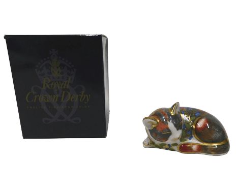 A Royal Crown Derby Collector's Guild Exclusive paperweight Catnip Kitten, gold button to underside, boxed.