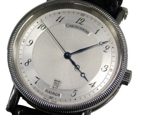 A Chronoswiss Kairos gentleman's stainless steel cased wristwatch, circular silvered dial with engine turned decoration, chap