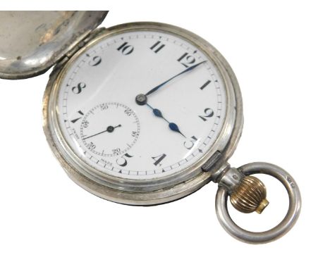 A Continental half hunter pocket watch, the engine turned case with blue enamel Arabic numerals, stamped to the reverse 925.