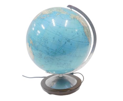 A Columbus Duo Erdglobus globe, with aluminium mounts and wooden base, illuminated, 43cm high. WARNING! This lot contains unt