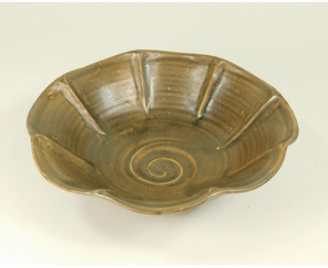 JEREMY LEACH A petal form bowl. Various personal &amp; Pottery seal marks. Diameter 26cm.