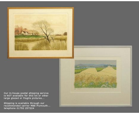 JANE WAGNER &amp; JEREMY KING. An offset litho 'Cornfields' by Jane Wagner, signed, titled &amp; No. 70/100. 38 x 56cm, also 