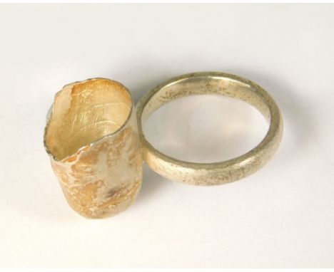 FINGER PRINT RING. A textured silver finger print ring. (NOTE: This ring was inspired by Jennie Hancox's own finger prints &a