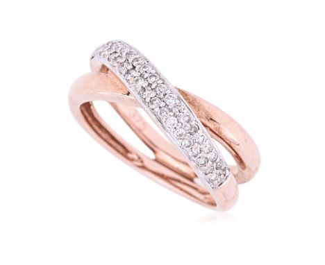 A DIAMOND CROSSOVER RING
Featuring round brilliant cut diamonds totalling approximately 0.30 Cts, mounted in a rose gold sett