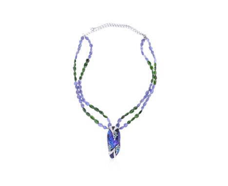 A SHUN TAMURA LARGE BOULDER OPAL NECKLACE Featuring a boulder Opal weighing approximately 133.10 Cts (marked), accented with 