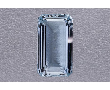 AN EMERALD CUT LOOSE AQUAMARINE Featuring an emerald cut aquamarine weighing approximately 5.41 Cts.  Accompanied with a Big 