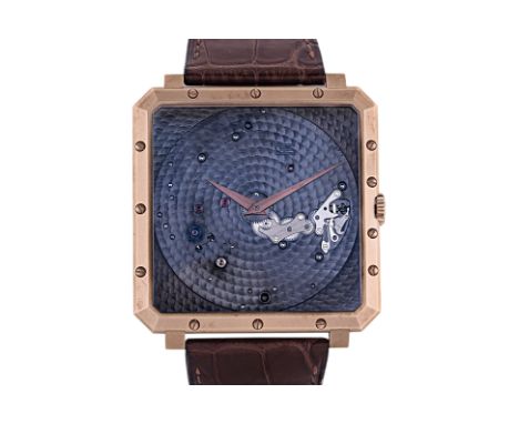 A GUY ELLIA GOLD TIME SPACE OVERSIZED SQUARE WATCH Ref. OR TSP 2315, No. 007 The 18k gold square case with cut corners, semi-