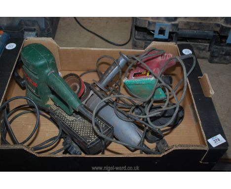 A Bosch sander, a Titan 4" angle grinder without guard, etc, all working at time of testing.