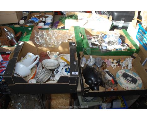 Four boxes of china, glassware, BBQ tools etc.