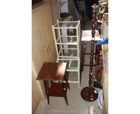 A plant table, standard lamp base, glass shelving, table etc.