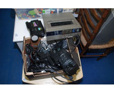 A JVC Cassette recorder, Panasonic MC30 video camera and a Panasonic camera plus remotes.