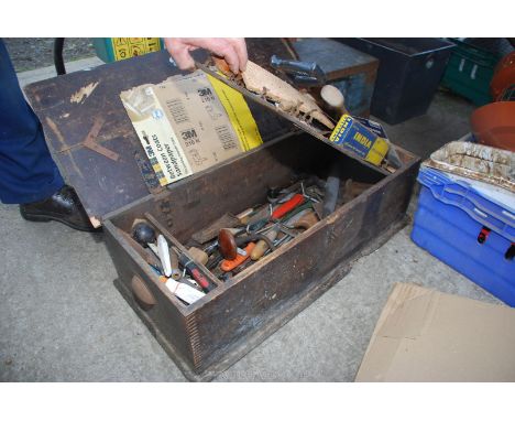 A box of carpenters tools, etc.