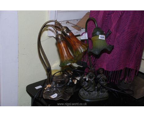 A pair of lamps and lamp shades.