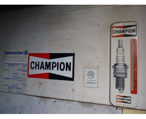 Champion spark-plugs thermometer, Champion sign and Walker exhaust systems banner.TO BE COLLECTED FROM ROSS-ON-WYE, Call for 