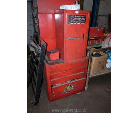 A wheeled two-stage "Snap-on" multi-drawer roll-along tool storage cabinet and comprehensive contents including: four piece m