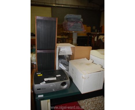 Two exterior lights, a pair of speakers and a projector.