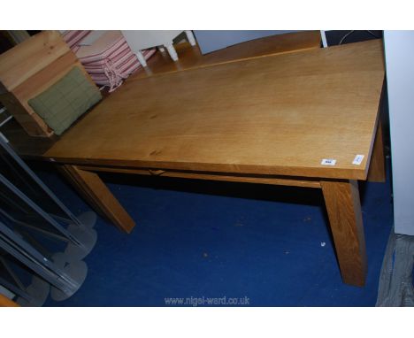 A bespoke cabinet maker made solid light Oak dining/kitchen table with a single drawer to one side and believed to be by Quai