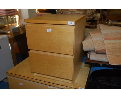 A light cherry wood finished bedside chest with 2 drawers, 40 cm x 48 cm x 55 cm high.