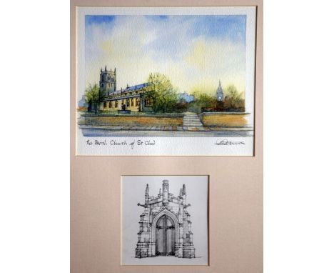GEOFF COWDEN (TWENTIETH CENTURY) SET OF FOUR WATERCOLOUR DRAWINGS "Town Hall" "Lock on The Rochdale Canal"  "The Parish Churc