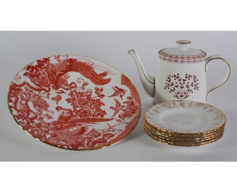 EIGHT PIECES OF MODERN ROYAL CROWN DERBY CHINA. Comprising; Second quality 'Brittany Pattern' small OVAL TEAPOT, 6" (15.2cm) 