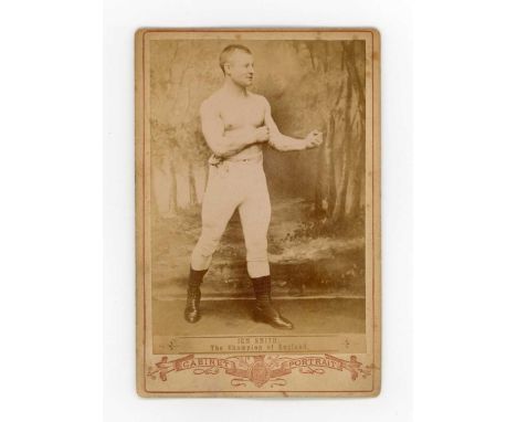 BOXING. Two albumen-print cabinet-size photographs of bare knuckle prizefighters, titled ‘Jem Smith, The Champion of England’