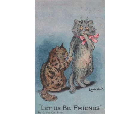 A collection of 14 postcards by Louis Wain, all featuring cats.