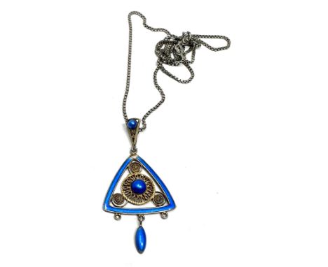 Edwardian Marius Hammer Norwegian 930 Silver and Enamel Pendant Necklace 