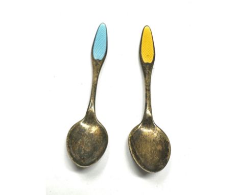 pair of vintage danish silver &amp; enamel salt spoons by frigast 