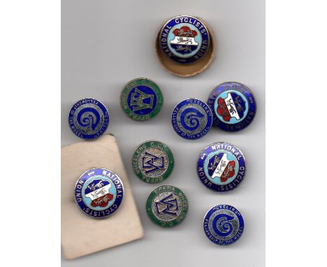 Cycling Badges (10), National Cyclists Union (4, one in card case), Cycling Fellowship of the wheel (3), EFFRA Wheelers C.C. 