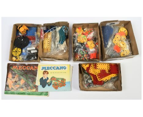 Meccano and other manufacturers Zinc constructional parts including flat plates, Angle brackets, bolts, Nuts and Bolts, plast