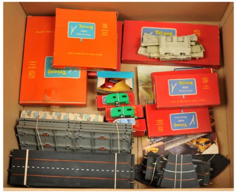 Triang Minic Motorways &amp; Scalextric group of vehicles &amp; road sections. To include M1670 Flyover Set; M1623 Cross Road