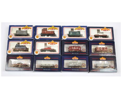 Bachmann OO gauge a boxed mixed group of rolling stock to include 37-650 14 ton tank wagon "ICI", 37-077 7 plank end door wag