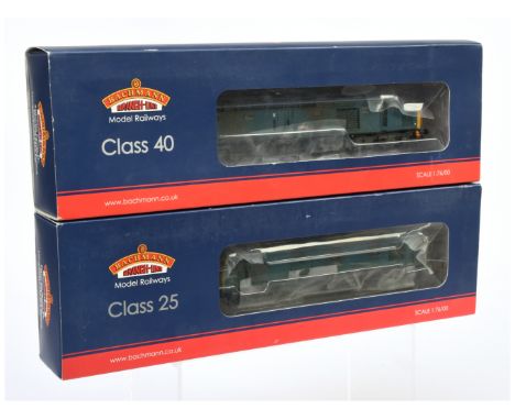Bachmann 00 Gauge pair of weathered Diesel Locomotives consisting of 32-407 class 25/3 BR blue No.25279 and 32-482 class 40 '