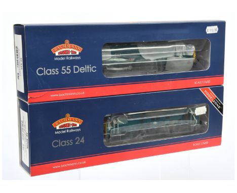 Bachmann 00 Gauge pair of Weathered Diesel Locomotives consisting of 32-425W Class 24 BR blue No.R.D.B.968007 produced for Mo